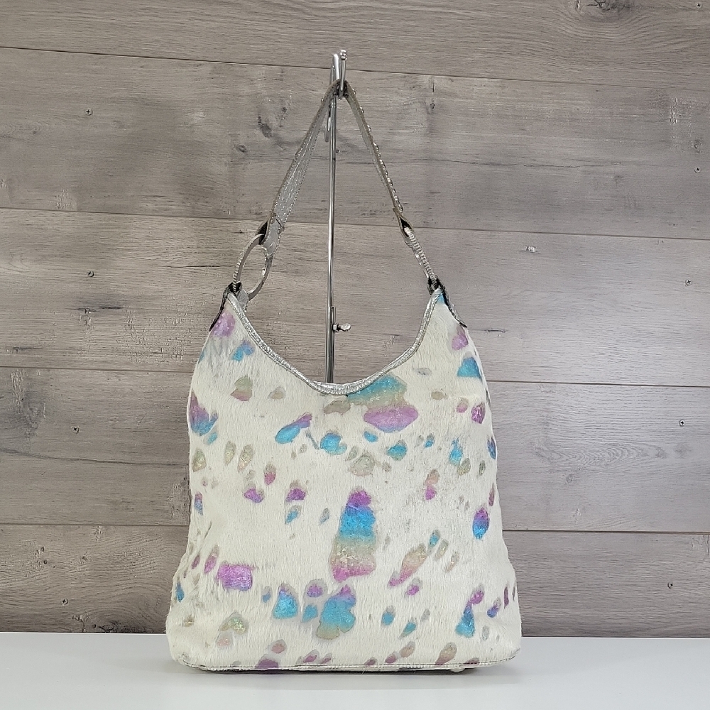 Large Raviani Garland Texas Calf-Hair Multi-Color Hobo Bag with Metallic Trim
